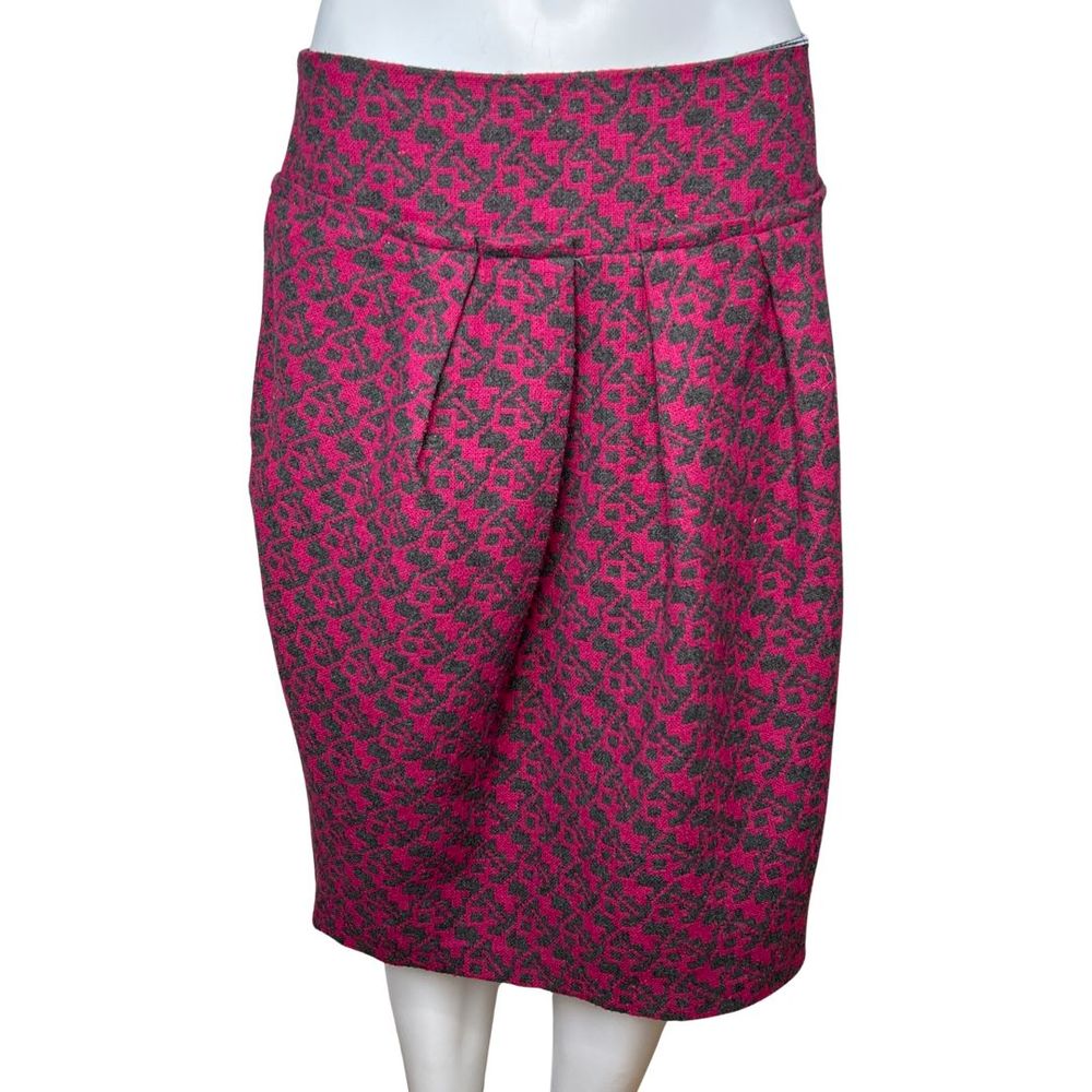 Eva Franco Womens 10 Pink Gray Geometric Pencil Skirt Wool Pleated Front Preppy